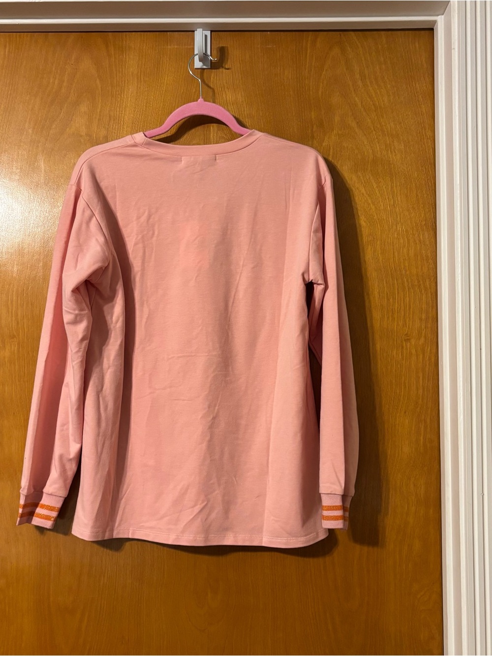 Women’s Pink Long-Sleeve Sweatshirt with Orange Pumpkin Applique - - Picture 4 of 4